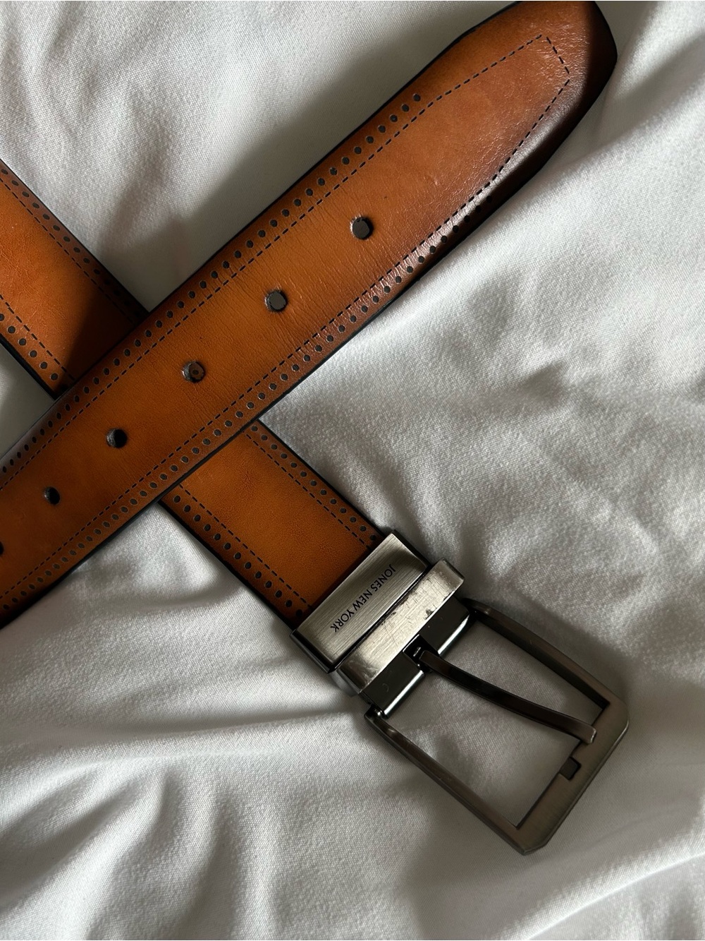 Jones New York Brown-Tan Leather Dress Belt with Silver Buckle 32/30